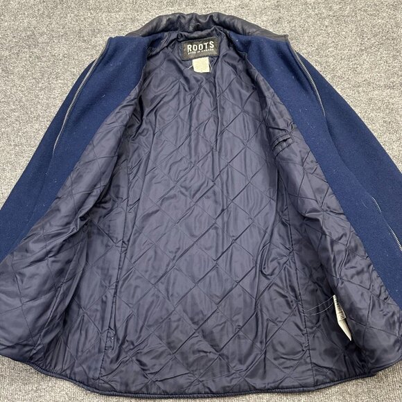Roots Women's Jacket Full Zip Blue Wool Leather Varsity Vtg Canada Size 4 - Picture 2 of 9